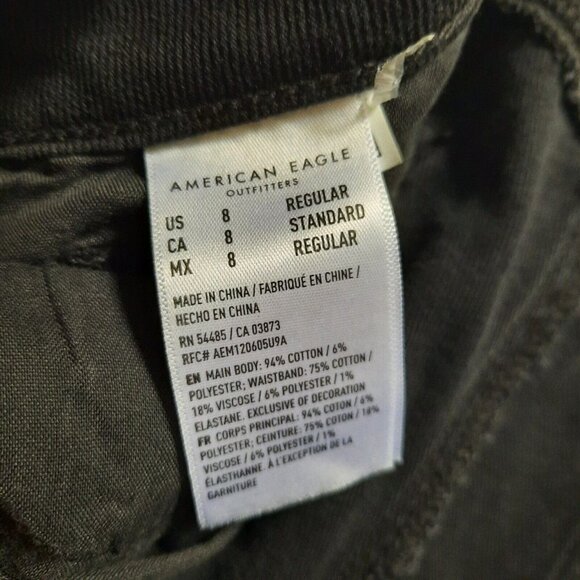 American Eagle‎ Mom Jeans Womens Size 8 Black Destroyed Denim Comfort Waist - Picture 7 of 11